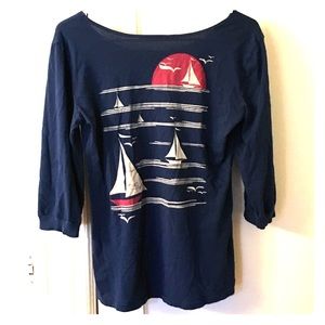 Modcloth Blue Platypus Boatneck Cotton Sailing Tee